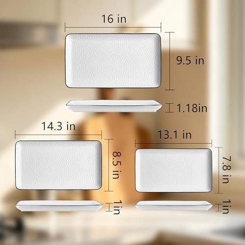 Serving Platters, 16/14.3/13.1Inches Large Serving Dishes for Entertaining, Rectangular Serving Tray, Ceramic Serving Dish, White Platters for Serving Food, Appetizers, Entertaining, Party, Set of 3 - Image 6