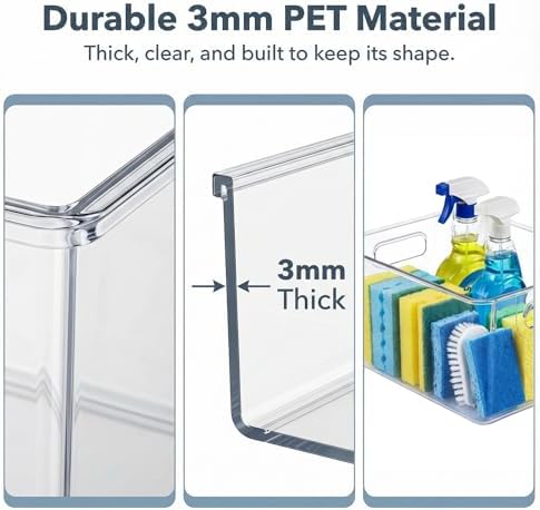 MOONEDGE Set of 12 Clear Plastic Storage Organizer Bins, 4 Large & 8 Small - Image 6
