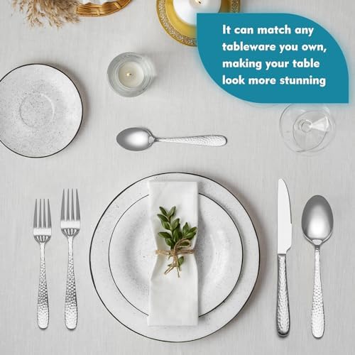 Hammered Silverware Set, EIUBUIE 40-Piece Stainless Steel Flatware Set for 8, Mirror Finish Tableware Kitchen Cutlery Sets, Durable Home Eating Utensils Sets Includes Fork Spoon Knife, Dishwasher Safe - Image 7