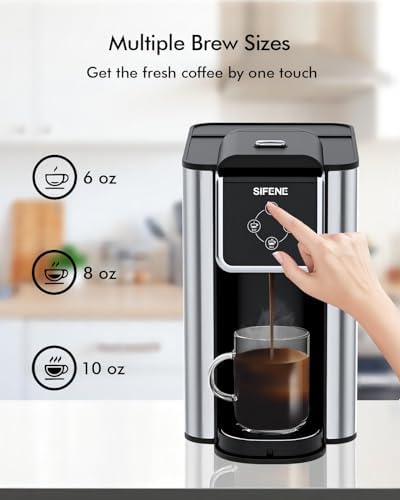 SIFENE Single Serve Coffee Maker, 3-in-1 Quick Brew for Coffee Pods, Ground Coffee, & Loose Tea, 6-12oz Cup Sizes, 50oz Removable Water Tank, 1150W, Compact, Black - Image 6