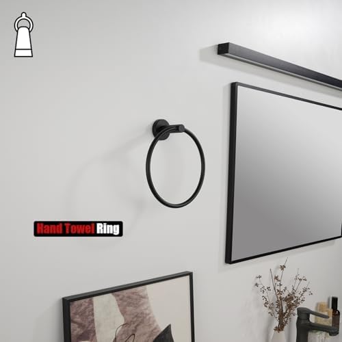 JQK Bathroom Hardware Set Black, 5-Piece Bath Accessories Set Wall Mount Includes 24 in Towel Bar, Towel Ring, Toilet Paper Holder, 2 Towel Hooks, BAS125-PB - Image 7