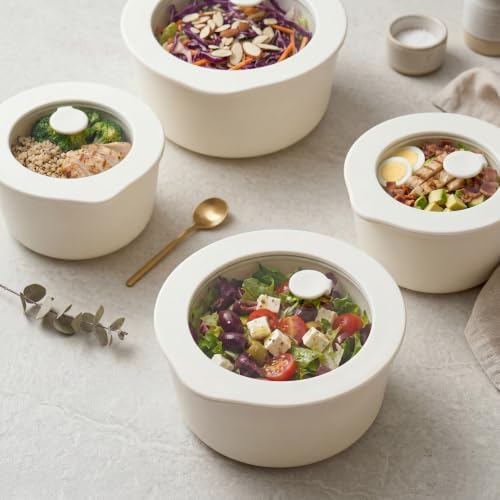 Urban Green Ceramic Coated Glass Food Storage Containers with Airtight Glass Lids, Small Round Meal Prep Container Set for Snacks, Sauces, 8oz and 15oz, Cream color - Image 7