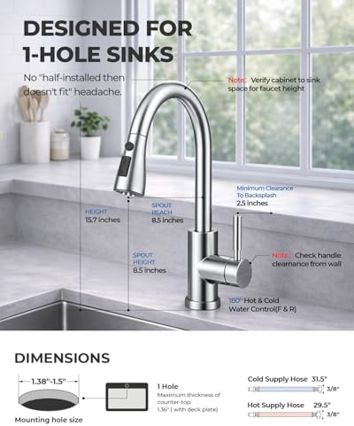 WEWE Pull-Down Kitchen Faucet with 3 Mode Sprayer, Polished Chrome - Image 6