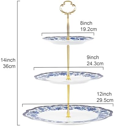 fanquare 3-Tier Elegant British Blue Floral Porcelain Cupcake Stand - Image 6