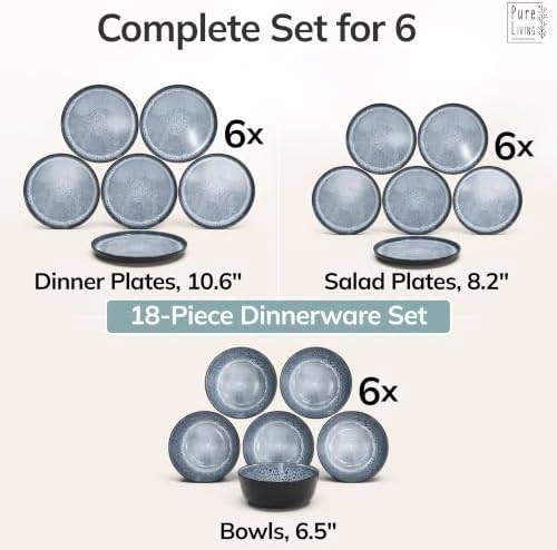 18 Piece Stoneware Dinnerware Set for 6, Handcrafted Plates and Bowls Set - Image 6