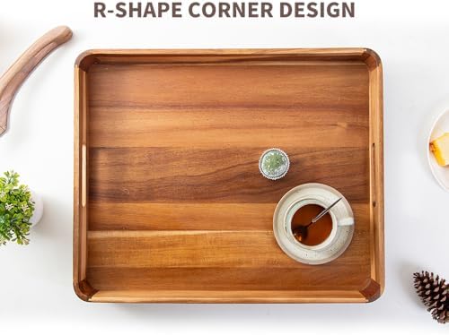 Large Wooden Ottoman Tray, Great 22"x18" Rectangle Trays for Big Ottoman Counter, Huge Kitchen Wood Serving Tray Round Corner, Living Room Coffee Table Decor Centerpiece Organizer Trays - Image 7