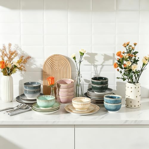 Sweejar Dinnerware Sets Service for 4, 12 pcs Porcelain Plates and Bowls for Kitchen, Housewaring Gift, Chip and Scratch Resistant Dish Set, Handmade Dishwasher and Microwave Safe Plate Set, Bohemian - Image 7