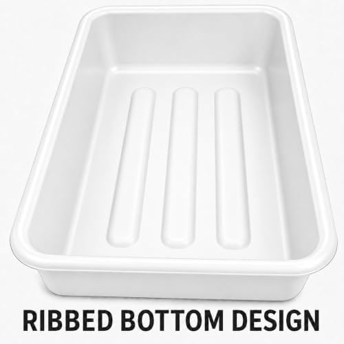 3-Pack 20" x 15" x 5" Commercial Bus Tub/Bus Box - 6.5 Gallons with Lid - Stackable Dish Storage Boxes for Home Kitchen, Pantry, or Garage Organization – Heavy-Duty and Freezer-Safe - White - Image 7