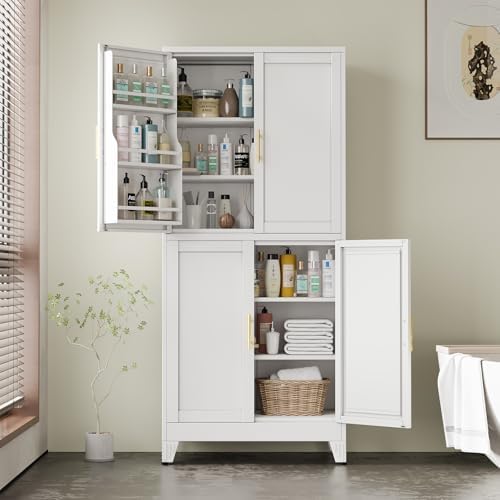 White Kitchen Pantry Storage Cabinet, 75" Metal Storage Cabinet - Image 6