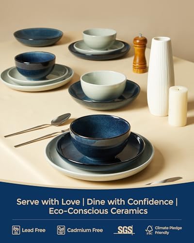 Pokini Stoneware Dinnerware Sets for 4, 12pcs Plates and Bowls Sets Dishes - Image 7