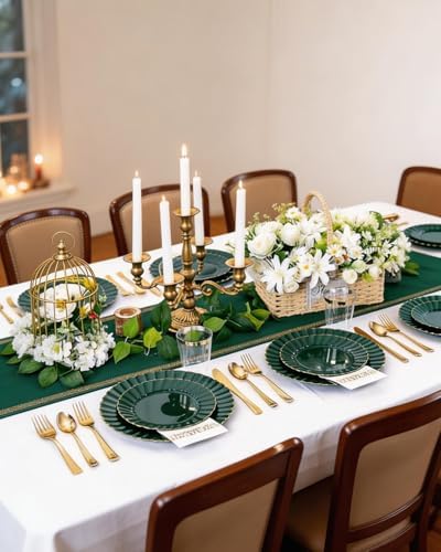 YOUBET 175PCS Green Scalloped Plastic Plates for Party Wedding - Image 6