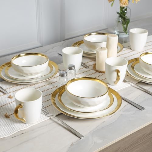 vicrays Ceramic Dinner Plates Set, 10 Inch, Set of 6, Round, Dishwasher Safe, NOT Microwave Safe, Suitable for Steak, Pasta, Home, Party, Restaurant(White with Golden) - Image 7