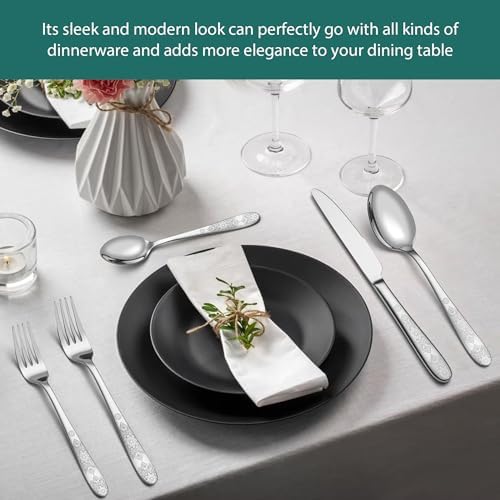 40 Piece Flatware Set, Service for 8, EIUBUIE Premium Stainless Steel Cutlery Set, Mirror Polished Silverware Sets with Pattern Handle, Modern Kitchen Eating Utensils Sets - Image 7