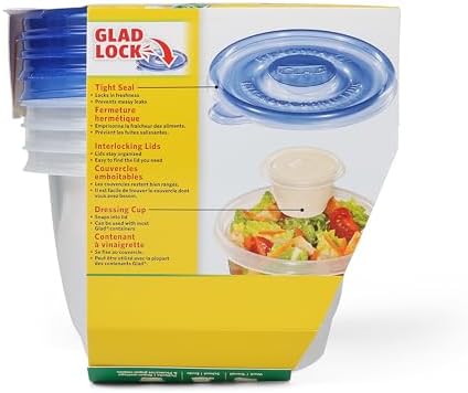 Glad GladWare To Go Lunch Containers with Dressing Cup, 32 Oz, 4 Count - Image 6