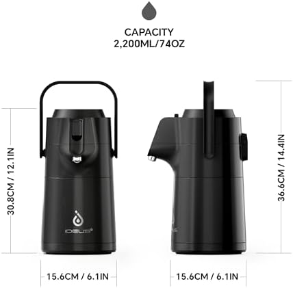 IDEUS Thermal Coffee Carafe 68oz, Airpot Beverage Dispenser Black - Image 6
