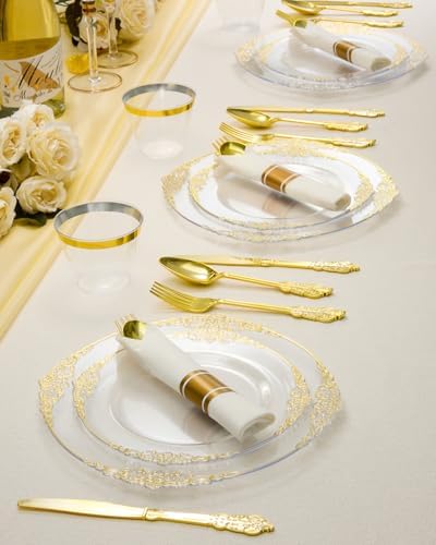 Goodluck 350 Piece Clear Gold Plastic Dinnerware Set for 50 Guests - Image 7