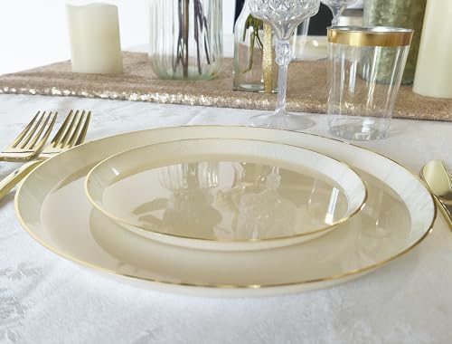 " OCCASIONS " 120 Plates Pack,(60 Guests) Heavyweight Premium Wedding Party Disposable Plastic Plates Set -60 x 10'' Dinner + 60 x 7'' Salad/Dessert (Reef - Ivory & Gold) - Image 6