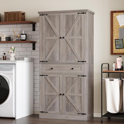 BORNOON Pantry Organizers and Storage Cabinet, 67.7” Barn Door Kitchen Cabinet with Drawers and Adjustable Shelf, Tall Pantry for Kitchen, Dining Room, Living Room Bedroom - Image 6