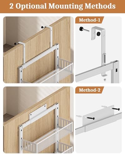 POKIPO Over the Door Pantry Organizer 8-Tier, Large Metal Door Spice Rack with Adjustable Basket, 2 in 1 Wall Mount or Hanging Heavy-Duty Pantry Door Storage Shelf for Kitchen and Bathroom, White - Image 6