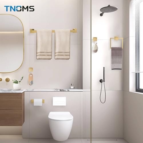 5-Piece Towel Bar Set Brushed Gold Bathroom Hardware Accessories Set Includes Upgraded Double Base Toilet Paper Holder,Modern Square Towel Holder Set Stainless Steel Wall Mount 23.6 Inch - Image 7
