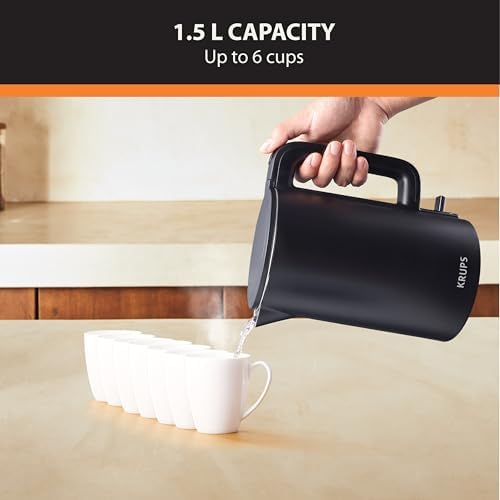 KRUPS 1.5L Electric Kettle Stainless Steel Cool Touch Interior, Fast Boiling, One Cup in 80 Seconds, Double Wall, Auto Off, Keep Warm, Hot Water Kettle Electric, Cordless, Black/White - Image 6