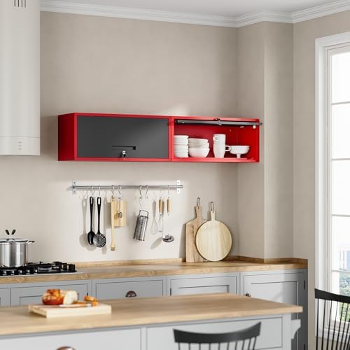 Yizosh Metal Wall Cabinet with Doors, Wall Mounted Storage Cabinet, Floating Tool Cabinet for Kitchen, Basement, Warehouse (Red Black, 13.7" H) - Image 7