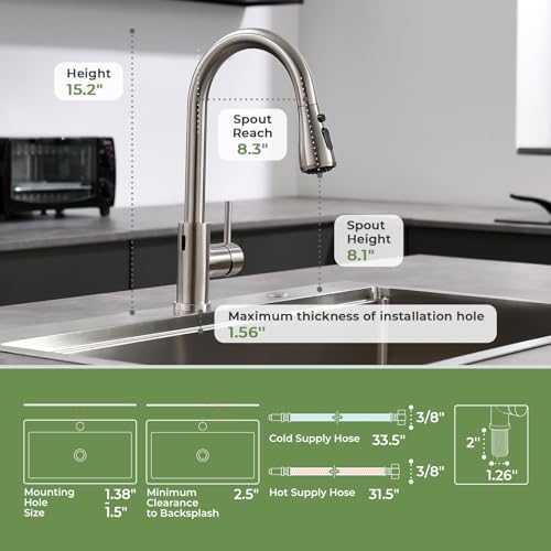 VFAUOSIT Touchless Kitchen Faucet with Pull Down Sprayer, Brushed Nickel - Image 6