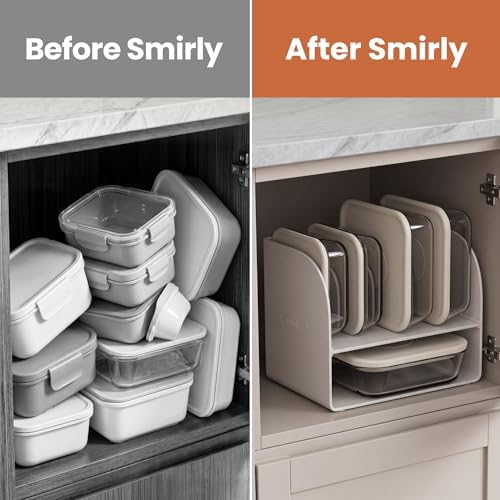 SMIRLY Glass Food Storage Containers with Lids & Organizer, 5-Pack (Cream) - Image 6