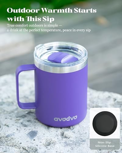 12oz Insulated Coffee Mug with 2 Lids & Handle, Stainless Steel Cup - Image 6