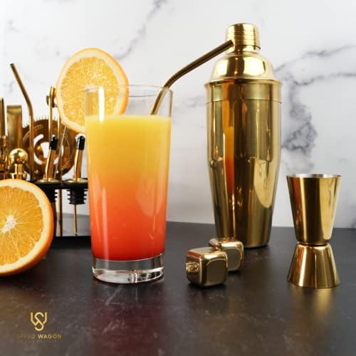 Mixology Bartender Kit – 24 Piece Gold Cocktail Shaker Set w/Stand – Essential Home Bar Accessories Martini Shaker, Jigger, Muddler, Chilling Cubes & More - Image 6
