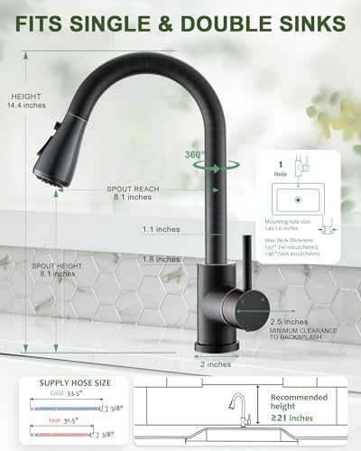 VFAUOSIT Kitchen Faucet with Pull Down Sprayer, Oil Rubbed Bronze - Image 6