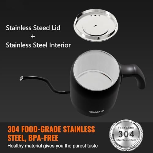 Gooseneck Electric Kettle with ±1℉ Temperature Control & Keep Warm for Pour Over Coffee & Tea, Rapid Boil, 304 Stainless Steel, Built-in Brew Timer, 900W 0.6L (600 ML) - Image 6