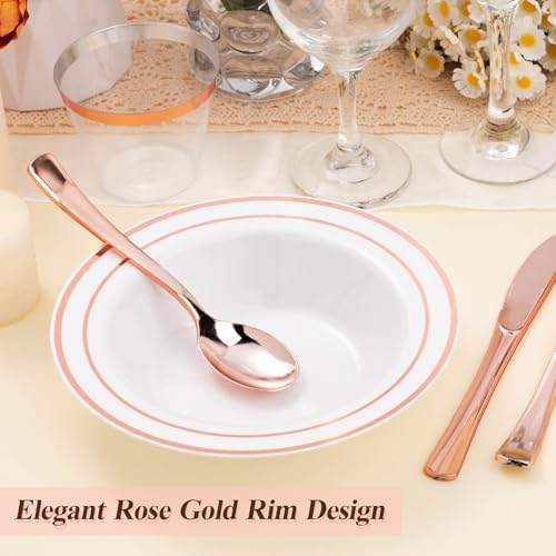 BESTSTAR 100 Pack Disposable Soup Bowls with Rose Gold Rim - Image 6