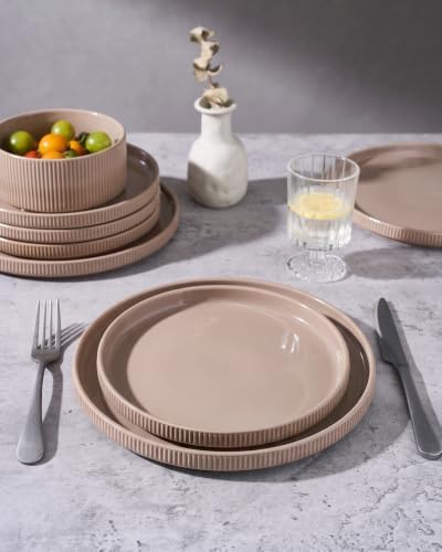 famiware Star 10/8 inches Dinner Plates Set for 6, Cinnamon Brown - Image 7