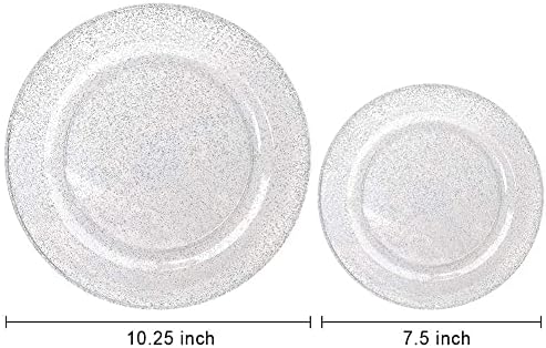 WDF 120PCS Silver Plastic Plates- Disposable Silver Glitter Plates - 60Pcs 10.25" Dinner Plates and 60 Pcs 7.5" Salad Plates for Wedding/Birthday/Party - Image 6