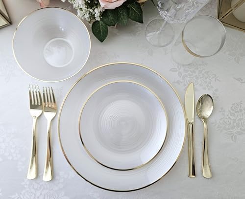 " OCCASIONS " 240 Plates Pack,(120 Guests) Premium Wedding Party Disposable Plastic Plates Set -120 x 10'' Dinner + 120 x 7'' Salad/Dessert (Belize in White Pearl & Gold) - Image 6