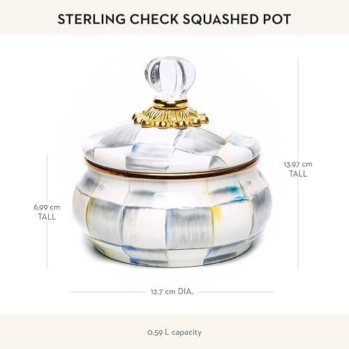 MACKENZIE-CHILDS Enamel Squashed Pot, Gray-and-White Sterling Check - Image 2