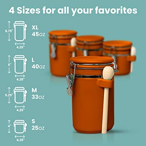 Home Intuition Ceramic Kitchen Canisters Set of 4 with Wooden Spoon Set – Airtight Containers, Metal Latches for Utmost Freshness – Sugar, Coffee, Flour, Tea & More | Rust - Image 6