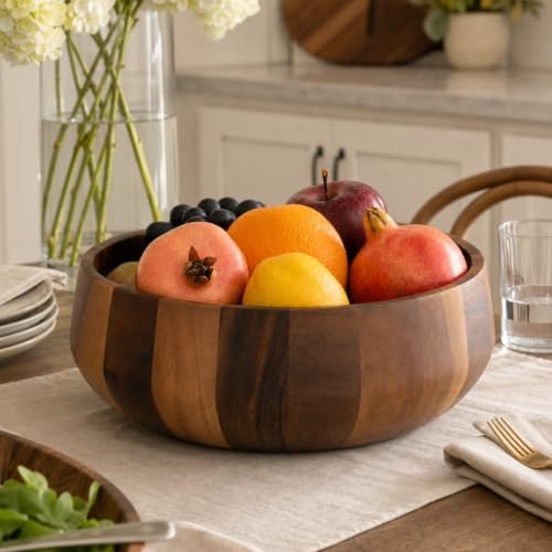 Arthur Court Modern Round Acacia Wood Serving Bowl for Fruits and Salads 4.5" H x 11" Diameter - Image 7