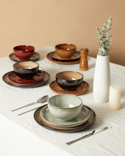 Pokini Ceramic Dinnerware Sets for 4, 12pcs Plates and Bowls Sets Dish Set - Image 7