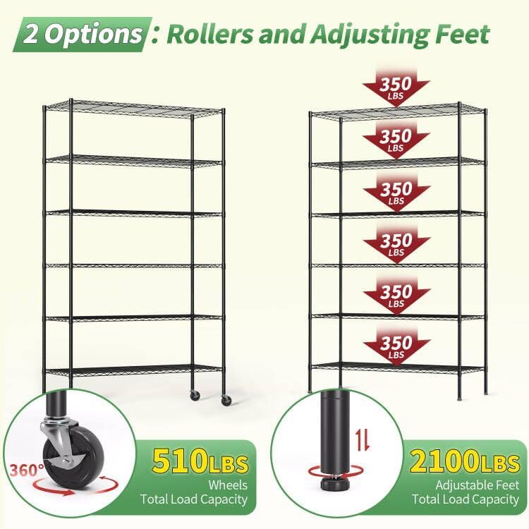 BestOffice | 6-Tier Wire Shelf | 18" x 45" x 82" | Black - Image 7
