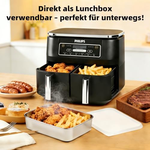 Stainless Steel Casserole Dish for Airfryer 2-Piece Set with Drip Rack & Sealing Lid, Hot Air Fryer Accessories for Ninja Cosori Philips - BPA-Free, Odourless, Robust & with Heat Protection Handles - Image 7