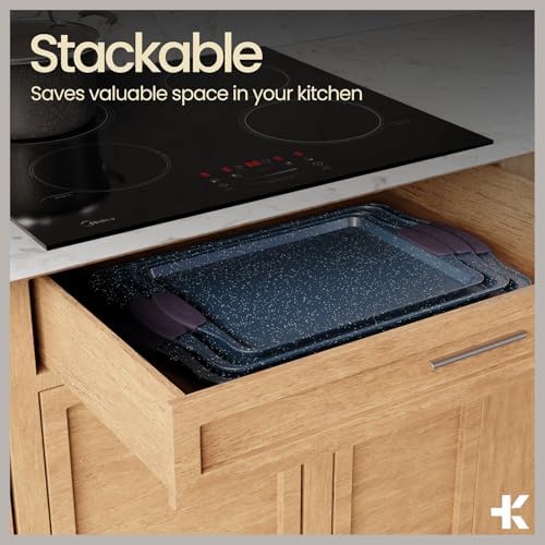 BAKKEN Kitchen Baking Pan Set - Nonstick Coating, Carbon Steel Bakeware Sets with Blue Silicone Handles, Baking Kitchen Essentials, PFOA, PFOS, PTFE Free, Oven Safe Tray (Up To 450° F), Set of 18 - Image 6