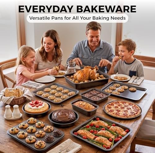 PERLLI Non-Stick 10-Piece Bakeware Set – Carbon Steel with Even Heat Distribution, Oven Safe to 446°F, BPA-Free, Dishwasher Safe, Stackable Baking Tools for Easy Storage and Everyday Cooking - Gray - Image 7