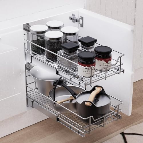 2 Tier Pull Out Cabinet Organizer 21" W X 22" D, Chromed, Full Slide Out - Image 6