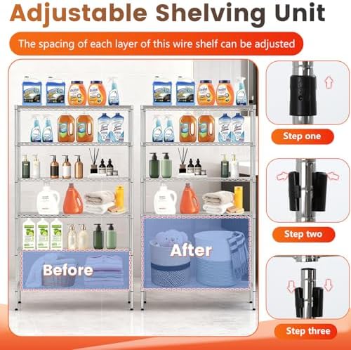 BestOffice | 6-Tier Wire Shelf with Wheels | 45" x 18" x 82" | Chrome - Image 6