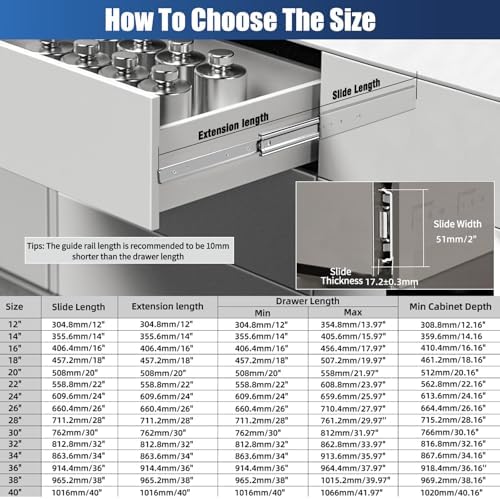 Thickened 200Lbs Soft Close Heavy Duty Drawer Slides 1 Pair 28 Inch Full Extension Ball Bearing Self Slow Closing Rails Kitchen Cabinet Tool Box Runners Tracks Glides (1/2" Thick, 28" L) - Image 6