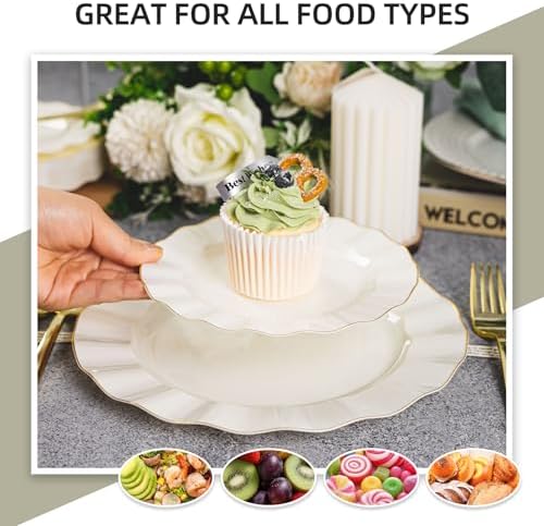 125PCS Ivory Plastic Plates Set, Wavy Plates for Wedding - Image 6