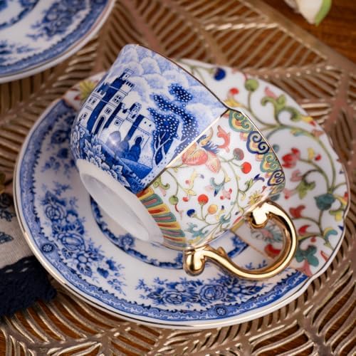 KAMMAK Tea Cups and Saucers Set of 2, Fine Bone China Coffee Cups, 582N - Image 7