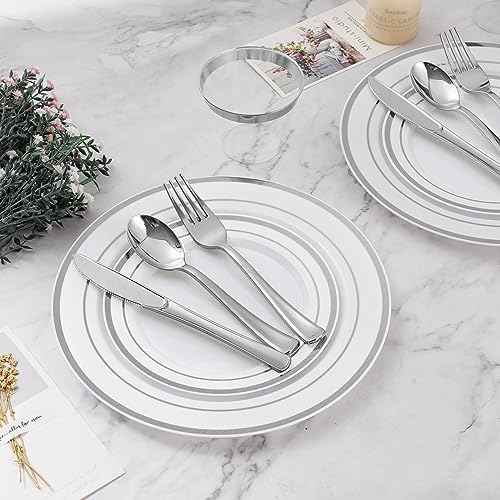 BESTVIP 600PCS Silver Dinnerware Set for 100 Guests, - Image 6